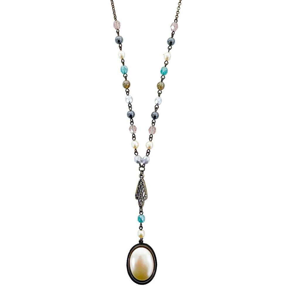Long Beaded Faux Pearl Pendant Necklace Turquoise Gold Tone RACHEL Rachel Roy